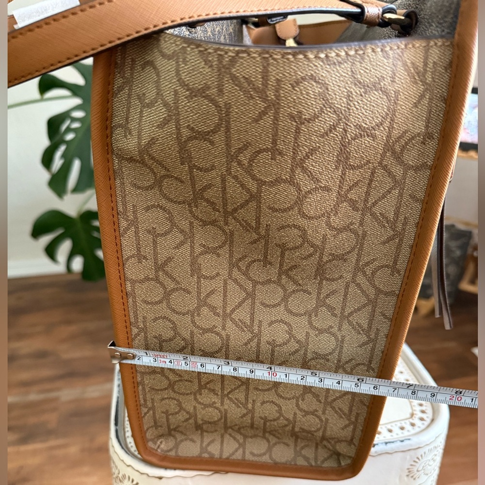 Calvin Klein Brown Monogram Large Tote Bag Satchel Purse - Picture 5 of 13